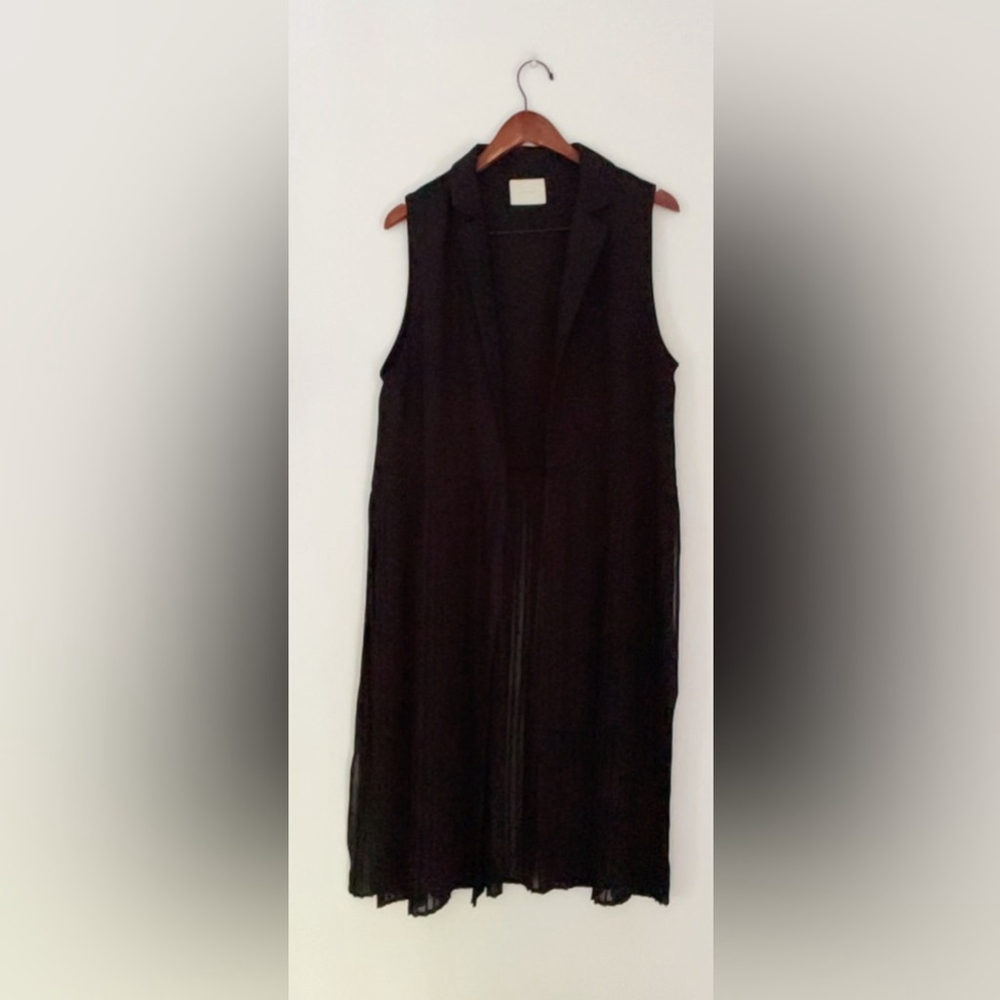 all row pleated Elegant Black Long Vest - Picture 11 of 12